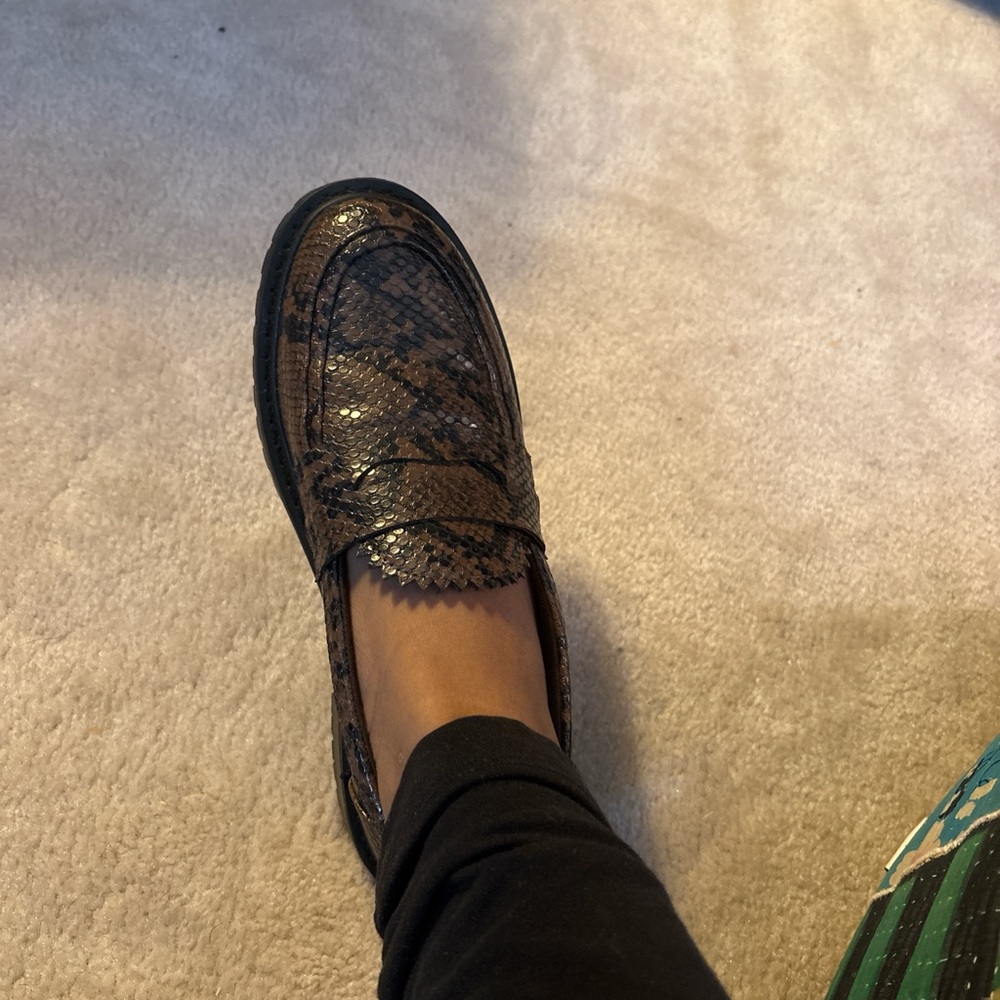 Elegant Brown Snake Pattern Loafers